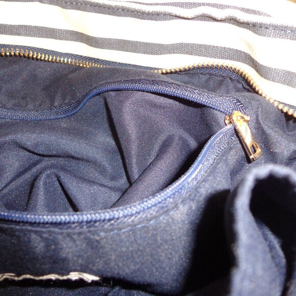 a new day Striped Handbag Double Handles Zip Closure Navy/Cream Pockets - Picture 6 of 8